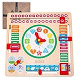 Jaques of London Learning Kids Calendar Clock | Wooden Educational Toys for 3 Year olds with Weather for Preschool Children | Learn to Tell the Time Days and Months | Since 1795