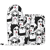 Oven Mitts and Pot Holders Sets Women Sunglasses Red Fashion Glamour Girl Oven Gloves (18cm x 28cm) and Pot Holder (20cm x 20cm) for BBQ Cooking Baking Grilling Microwave Spring Summer