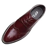 ANUFER Men's Smart Pointed-Toe Dress Shoes Lace-up Formal Business Wedding Brogues Burgundy P110 UK9.5