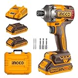 INGCO 20V Brushless Impact Driver 285NM, Variable Speed Control 0-2600RPM, 0-2900BPM with LED Work Light, 2Pcs 2.0Ah Battery and 1Pcs Charger, Packed by Carrying Case CIRLI2028