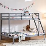 Vida Designs Sydney Triple Bunk Bed, Three Sleeper, Solid Pine Wood Frame, Kids Children, Double 4 Foot 6, Single 3 Foot, Grey