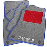 Car Mats FOR Alfa Romeo Spider S4 1990-1993 Grey Carpet & Blue Ribbed Trim & Red Rectangle Heel Pad [SAPP-20]