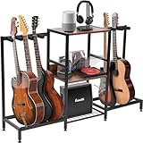 bimiti Guitar Stand Guitar Storage Rack with 8 Guitars 3-Tier Guitar Storage Shelf with Guitar Amp Metal Floor Standing Guitar Display Rack with Soft Pad for Music Studio Acoustic Electric Guitar Bass