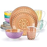 vancasso Tulip Dinnerware Set 16 Pieces Porcelain Dinner Set - Multicolour Japanese Dinner Service Moroccan Crockery with Dinner Plate, Dessert Plate, Cereal Bowl and Mug, Service for 4