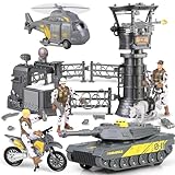 Military Base Toys Set, Vehicles Helicopter Tank Toys, Army Men Soldier Action Figures With Weapon Gear Accessories and Combat Motorcycle for Kids Boys Age 3+