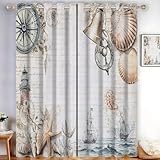 MLSOWM Blackout Curtains 2 Panels Vintage Seaside Map Thermal Insulated Window Treatment Nautical Elements Eyelet Darkening Curtain for Living Room Bedroom Nursery,Brown, W 46" x L 54"