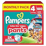Pampers Baby-Dry Nappy Pants Paw Patrol Edition Size 4, 180 Nappies, 9kg-15kg, Monthly Pack, with Our 360° Pants Fit to Help Prevent Leaks