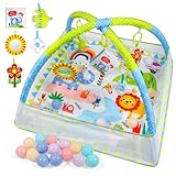 Dr.Rapeti Baby Play Mat, Activity Baby Play Gym with Arch, Playmats & Floor Gyms, Detachable Mirror, Soft Book and Balls Toys, Thick Non Toxic Playmats