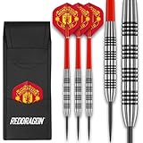 FOCO Officially Licensed Manchester United FC Flights with 80% Tungsten 24g Red Dragon Darts set - including Dart Shafts & Dart Bar Wallet - Professional Darts Accessories