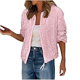 Sequin Jacket For Women Uk Sparkly Sequin Bomber Jacket Coat Long Sleeve Front Zip Up Ladies Glitter Tops Biker Shiny Clubbing Party Club Metallic Festival Outfit Going Out