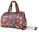Lily Bloom Pattern 22 Inch Duffel Bag with 2-Rolling Wheels, Weekender Overnight Travel Lightweight Carry-On Suitcase For Women, Playful Garden, 22 inches