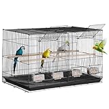 VEVOR Bird Cage, 18 in, Small Parakeet Cage with Divider, Sturdy Metal Bird Flight Cage, Travel Birdcage with 5 Perches & 4 Feeding Cups, Parrot Cage for Canaries Lovebirds Cockatiels Budgie, Black