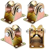 4 Pcs V Groove Pulley Wheels, Small Pulley Block 5mm with Bracket, Heavy Duty Rigid Caster V Groove Track Roller for Sliding Gate, Wire Rope, Industrial, Outdoor, Fitness, Load Capacity 440 lbs/200kg