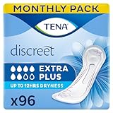TENA Discreet Extra Plus, 96 Incontinence Pads Individually Wrapped, for Women with Medium to Heavy Bladder Weakness, Incontinence and Unpredictable Leaks, 16 count (Pack of 6)