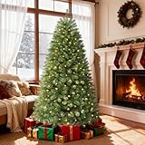 SHareconn 7ft Christmas Tree, Pre Lit Christmas Tree with 1076 Branches, 320 LED Warm White Lights, 8 Light Modes. Indoor or Outdoor Xmas Tree with Foldable Metal Stand, 7FT