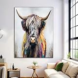Highland Cattle Oil Painting Canvas Wall Art Painting - Wall Decor Modern Light Grey Pictures Room Decoration Countryside Animals Print Poster Artwork For Living Room Home Decor Unframed 31X47In