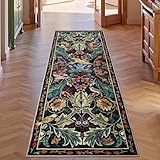 TUKDAK Hallway Runner Rugs Dark Blue 60×180cm, Birds Kitchen Carpet Runner with non-slip Rubber backing, Washable Long Hall Carpet Floor Mat for Entryway Bedroom Laundry Living Room Non Shedding
