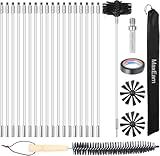 MaxEarn 24Pcs Chimney Cleaning Brush Kit, Chimney Sweep Kit with 18 Flexible Nylon Rods+ 6" Brush Head+ Wood Long Brushes+ Storage Bag, Duct Vent Cleaning Set for Flue Fireplace Sewage Pipe Fume Hood