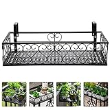 Cabilock Balcony Planters for Railing, Flower Pot Holder Over The Rail, Iron Art Hanging Basket Stand, Fence Hanging Planters, Metal Potted Stand for Balcony Porch Garden Fence Decor - 50x20x12cm