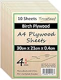 4mm Birch Plywood A4-300x210x 4mm - (Pack of 10) - Laserable Low Fume E1 Glue Ply...