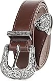 KorhLeoh Western-Belts-for-Women - Cowboy Cowgirl-Lether-Waist-Belts with Vintage Western-Carved-Buckle for Jeans Pants Dresses