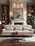 interoknack Vintage Striped Sofa – Retro 3-Seater Fabric Couch for Living Room, Homestay, Designer Loft