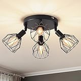 ANWIO Kitchen Lights Ceiling,Round 4 Way Black Lounge Wall Lights Wire Cage,SpotLights Ceiling Lights with E14 Base,Light Fittings Ceiling Lights for Kitchen Living Room Bedroom No Bulb