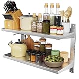 TAIMIKO 2x Stainless Steel Shelves Kitchen Wall Shelf Catering Storage Bathroom Shower Corrosion Resistant (100x32cm)