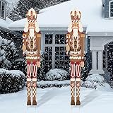 GlikCeil 2 Pcs 6ft Large Metal Christmas Nutcracker Outdoor Decoration Xmas Nutcracker Yard Signs Christmas Tall Metal Soldier Stakes Ornament for Xmas Holiday Garden Lawn Porch Pathway (Khaki)
