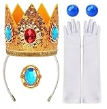 jokeshop 4pc Adult Princess Set Crown, Earrings, Gloves, Brooch Fancy Dress Accessory Set Super Royal Peach Cosplay