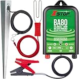 12 Volt Battery Powered Electric Fence Energiser XSTOP BA80 10Km Range, 0.6 Joule Output, Weatherproof Kit Includes Leads and Earth Stake. For Horses and Other Animals