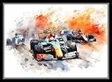 Beautiful vivid fine art print of F1 Formula 1 racing painting (picture 1) Print size 29.7cm x 21cm