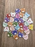 KnitForLess 25Pcs Wooden Teddy Bear Buttons Mixed Colours for Baby Childrens Cardigans Knitting Hole 18x15mm - Novelty Craft Buttons for Sewing and Crafting 2 Hole