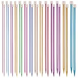 Aelike Coloured Knitting Needles Set - 35cm Long, 28 Pcs/14 Pairs Aluminium Single Pointed Needles 2mm-10mm, Long Knitting Pins for Blanket, Straight Metal Pins for Kids Beginners