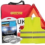 GADLANE 4 Piece Car Travel European Driving Kit - Eurolites Headlamp Beam Deflectors Converters, Warning Triangle, High Visibility Vest & UK Plate - Europe & France Driving Kit 2025
