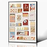 Vintage Matchbook Canvas Wall Art, Colorful Retro Iconic Matchbox Print, Funky Red Out of Office Sign Matchbox Poster, Heart Western Cowboy Boots Picture on Match Box 24x36in Framed