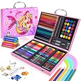 CutteeyFyry Mermaid Art Set with Marker Pens, Oil Pastels, Crayons, Colored Pencils for Children Ages 4-12 - Arts and Crafts Coloring Kit for Girls