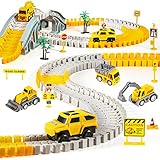 260 PCS Construction Race Tracks for Kids Toys, 2 Electric Cars, 4 Construction Cars, 1 Map & Flexible DIY Track Set, Engineering Presents for 3 4 5 6 Year Old Boys Girls