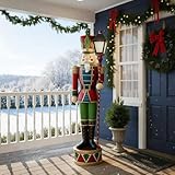 6ft Traditional Christmas Holly Giant Nutcracker Soldier with LED Light Up Lantern