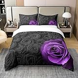 richhome Women Purple Rose 100% Nature Cotton Duvet Cover,Romantic Valentine's Day Flowers Bedding Set for Room,Vintage Rural Country All Season Bedding with Zipper Closure Super King Size
