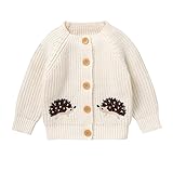 LAWKUL Baby Toddler Cardigan Warm Sweater Long Sleeve Knitted Jacket Hedgehog Jumpers Coats Boy Girl Clothes White 6-9 Months