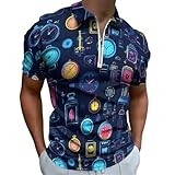 Retro Clock Colorful Print Polo Shirts for Men, Casual Short Sleeve Funny Golf Shirts for Men Dry Fit, Multicolor, Medium