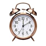 Retro Old Fashioned Bedside Alarm Clock with Twin Bell, Vintage Battery Operated Analogue Quartz Loud Alarm with Night Light for Bedroom Brown