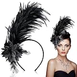 ElevateTech Feather Headpiece for Women Black Fascinators Hats Headband Tea Party Flower Headpiece 20s 50s 80s Accessories Suitable Girl Halloween Christmas Wedding Cocktail Gift