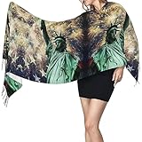 ASEELO Extra Large Cashmerette Fringed Scarf Statue Liberty Flag Fireworks Scarf for women Wool Spinning Tassel Shawl Long Stole - 196 X 68 CM