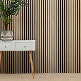 WBM Acoustic Slat Wall Panel Decorative & Sound Absorbing Wooden Slatted 3D Feature Pannelling Home Living Room Bedroom Interior Easy Installation Proofing Oak Natural 2400mm x 600mm