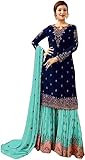 Shri Balaji Silk & Cotton Saree Emporium Indian Woman Punjabi Party Style Garara Stitched Muslim Sharara Salwar Suit R21, Blue, Medium