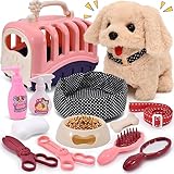 Tacobear Electronic Pets Toy Plush Puppy Dog for Kids, Pet Carrier Grooming and Feeding Playset, Interactive Dog Walking Barking Wagging Tail Educational Toys for Toddler Kids Gift
