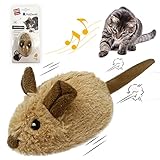 GiGwi Moving Cat Toy Mouse, Interactive Cat Toys Mice Electronic with Furry Tail, Automatic Squeaky Cat Toys for Kitten Indoor/Outdoor Exercise (Brown-Ear)
