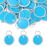 PATIKIL 3cm Metal Rim Key Tags 50 Pack Blank Round Paper Tags Bulk Writable Keychain Identifiers with Split Rings for Car Door Drawer Key Luggage Pet, Blue